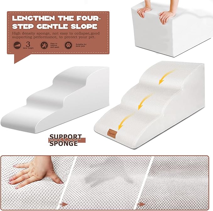 Topmart High Density Extended Foam Dog Ramp&Steps 3 Tiers,15.7" High,Non-Slip Dog Stairs with Waterproof Cover,Soft Foam Pet Ladder,Best for Injured,Older Cats,Pets with Joint Pain