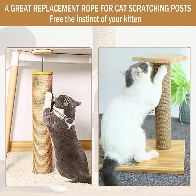 Sisal Rope for Cat Scratcher,Rope for Cat Scratch Post 4mm 328FT Jute Twine for Scratching Post Repairing, Recovering or DIY
