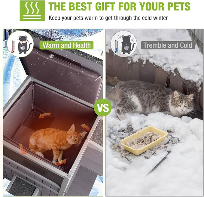 GUTINNEEN Insulated Outdoor Cat House for Winter Waterproof Feral Cat Shelter Weatherproof