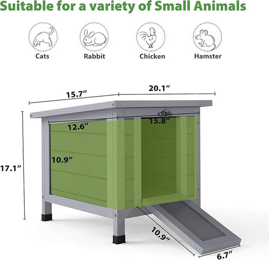 Coziwow Rabbit Hutch, Outdoor Cat House Weatherproof, Bunny Cage Indoor with Openable, Portable Small Animals Shelters with Nonslip Ramp for Hideout Rabbits/Feral Cats/Chicken/Duck/Small Animals-Gray