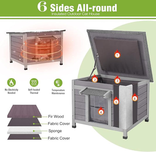 GUTINNEEN Insulated Cat House Outdoor with Triple-Layer - Weatherproof Cat Shelter with Insulation Liner, Elevated Base & Openable Roof for Stray/Feral Cats (Winter-Ready)