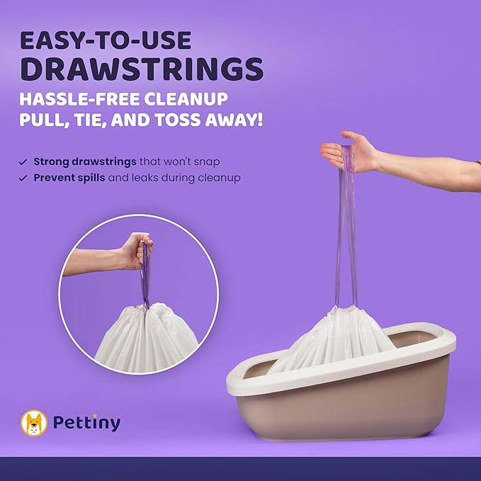 20 Jumbo Litter Box Liners with Drawstrings - Scratch Resistant Cat Litter Bags for the Biggest Litter Pan