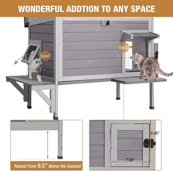 Outdoor Cat House Insulated, Feral Cat Shelter for Winter with 100% Insulated All-Round Thermal Inner Liner