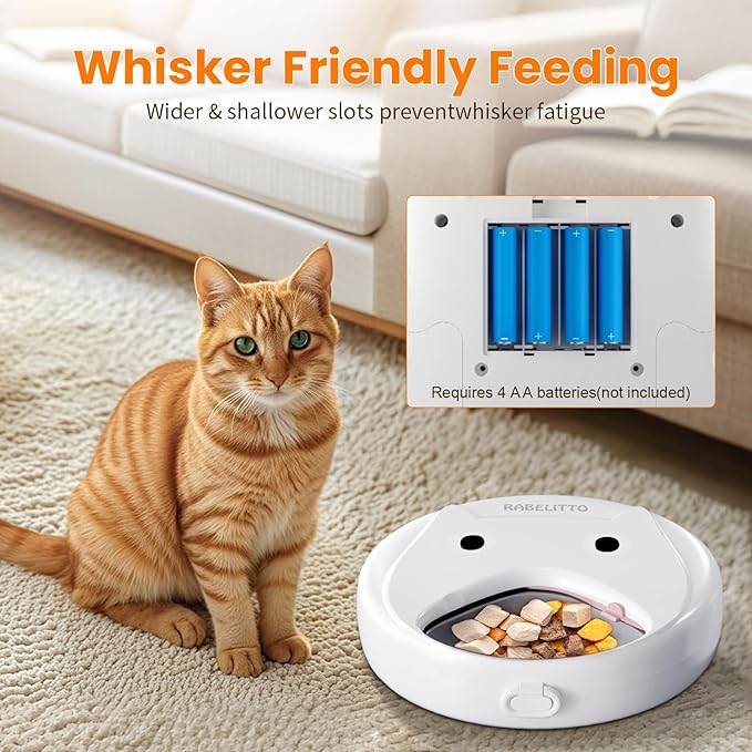Automatic Cat Feeder Wet&Dry Food-Cordless Pet Food Dispenser-Pet Fresh Food Refrigerated Container with 2 Ice Packs,Programmable Timer Battery Powered Feeder for Cat Samll Dog-4 Meals Per Day-White