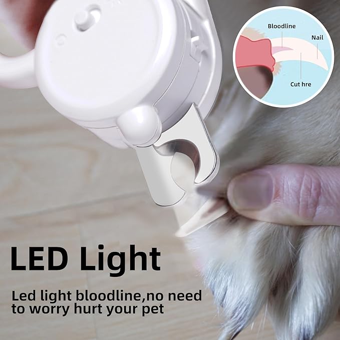 Professional Dog and Cat Nail Clippers with Lights to Illuminate Nails or Blood Lines for Safe Trimming，Sharp Stainless Steel Pet Nail Trimmers with Safety Guard to Avoid Overcutting for Small Animals