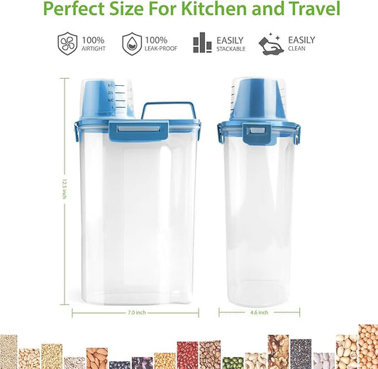Rice Airtight Storage Container, 3 to 5Lbs Cereal Dry Food Flour Bin, Pet Dog Cat Food Dispenser with Measuring Cup, BPA Free Clear Plastic Kitchen and Pantry Organization Bin for Sugar, Pasta