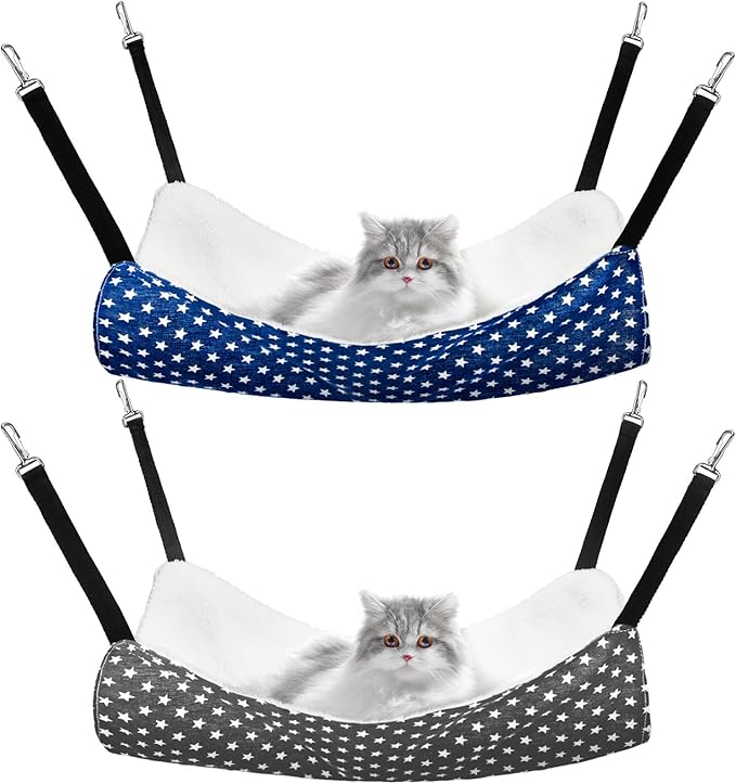 2 Pieces Reversible Cat Hanging Hammock Soft Breathable Pet Cage Hammock with Adjustable Straps and Metal Hooks Double Sided Hanging Bed for Small Dogs Rabbits(Pentagram,M)