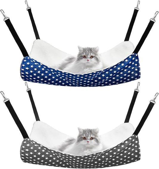 2 Pieces Reversible Cat Hanging Hammock Soft Breathable Pet Cage Hammock with Adjustable Straps and Metal Hooks Double Sided Hanging Bed for Small Dogs Rabbits(Pentagram,M)