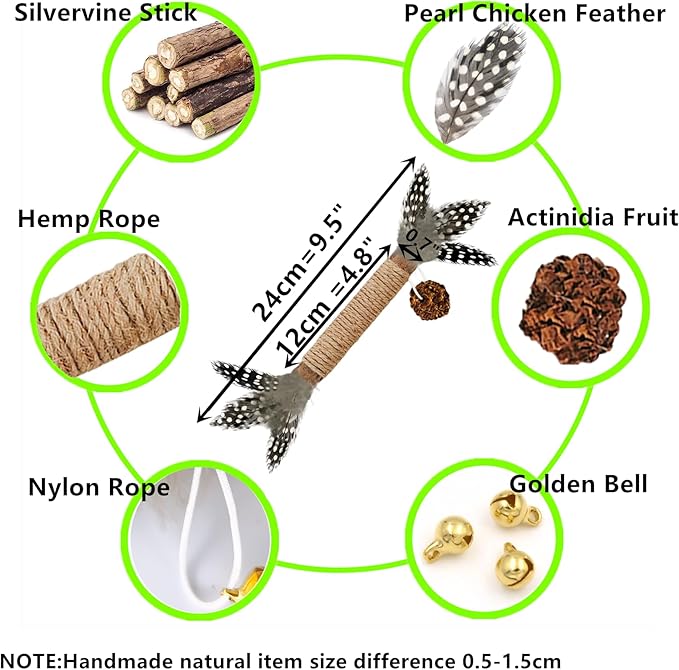 Cat Toys,14Pack Silvervine Cat Feather Toy Kitten Chew Stick Catnip Treat with Bell for Cleaning Teeth Indoor Kitty Teaser Wand Molar Snack Interactive Pet Rabbit Bunny Hamster Guinea Pig
