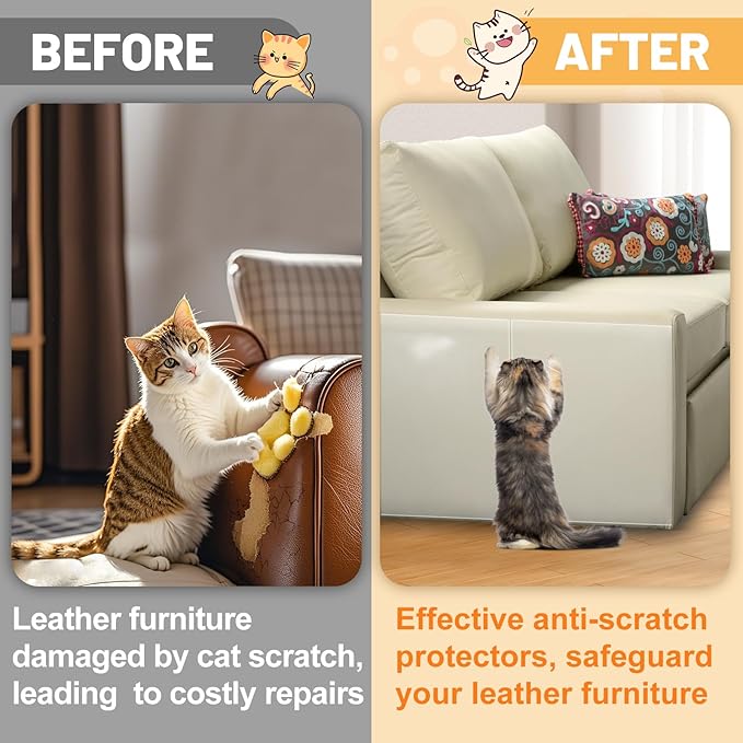 Cat Scratch Furniture Protector - Specially Designed for Leather Furniture, Easy to Remove Anti-Scratch Couch Protector from Cat, No Pins, 16 Pack
