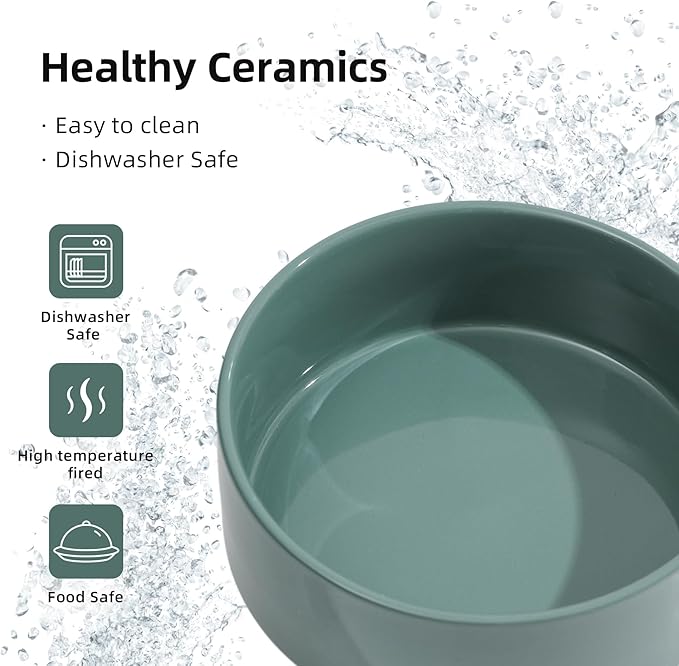 Ceramic Elevated Cat Food and Water Bowl, Kitty Bowl, Raised Cat Dish, Pet Feeder (5.1 in,1 x Dark Green + Stand)