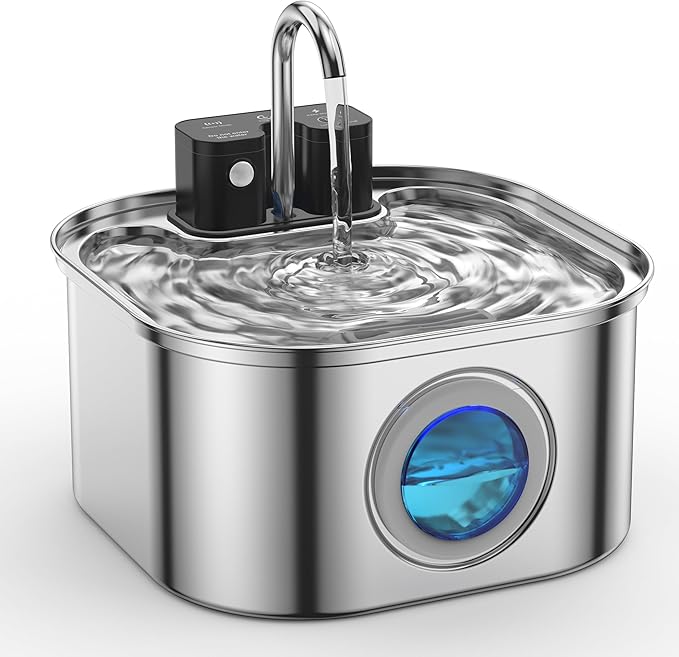 Stainless Steel Cat Water Fountain,108 oz/3.2 L Automatic Wireless Pet Water Fountain,Battery Operated Wireless Cat Fountain