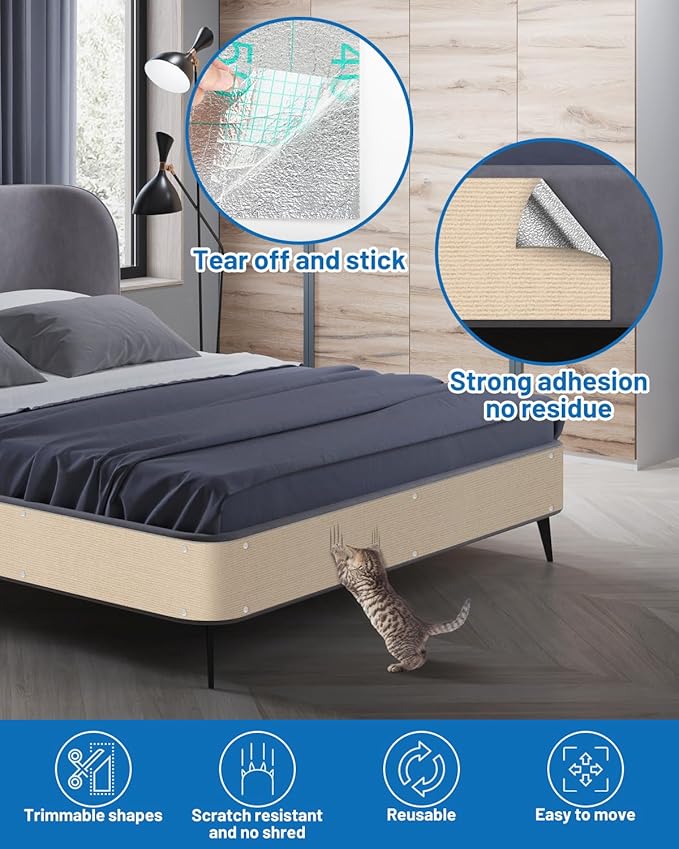 Cat Scratch Couch Furniture Protector, 78.7" x 15.8" Self-Adhesive Cat Scratch Mats, Trimmable DIY Cat Scratcher Pads for Wall, Couch Corner, Cat Tower and Replacement Pads (Khaki)