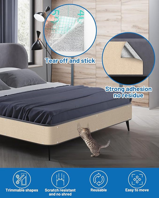 Cat Scratch Couch Furniture Protector, 78.7" x 15.8" Self-Adhesive Cat Scratch Mats, Trimmable DIY Cat Scratcher Pads for Wall, Couch Corner, Cat Tower and Replacement Pads (Khaki)