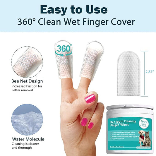 Teeth Cleaning Wipes for Pets 50Pcs ，Dog & Cat Teeth Cleaning Wipes，Pet Teeth Cleaning Finger Mitt Dental Wipe，Pet Teeth Cleaning Finger Wipes，Natural Formula Finger Grooming Wipe for Pets