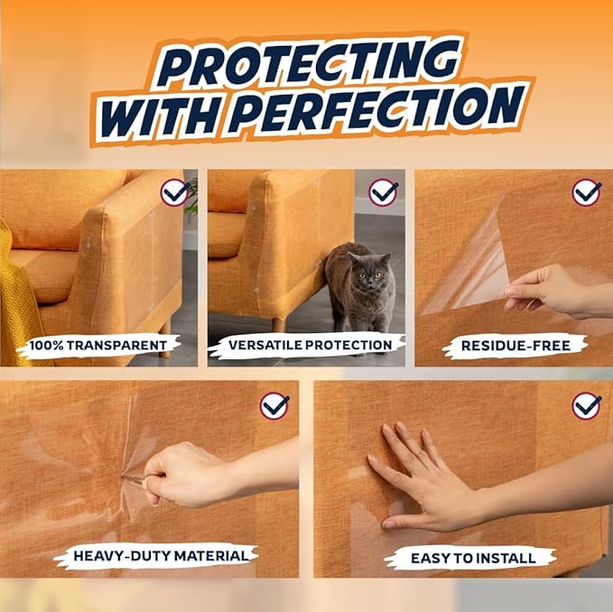Panther Armor Anti Scratch Furniture Protector, 6-Sheets + 36 Pins, Couch Guards from Cat Claws, 100% Transparent, Stop Cats & Dogs from Scratching Furniture, Heavy Duty