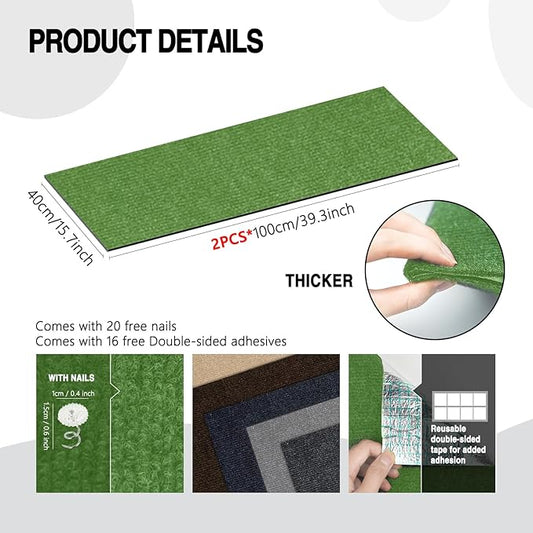 2Pack Total 78.7"x15.8" Cat Scratch Mat for Cat Couch Furniture and Wall Protector | Trimmable Self-Adhesive Carpet Climb Cat Scratcher for Covering Cat Tower and Replacement Pads (Green)