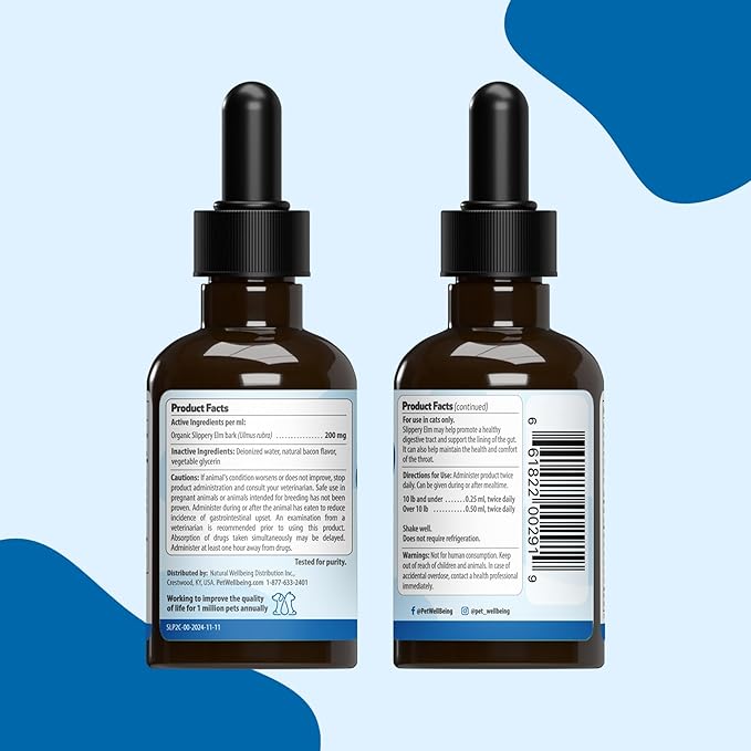 Pet Wellbeing Slippery Elm for Cats - Organic Herb, Supports Healthy Digestive Tract, Gut Lining, Throat Comfort, Lower Urinary Tract Health - Veterinarian-Formulated Herbal Supplement 2 oz (59 ml)