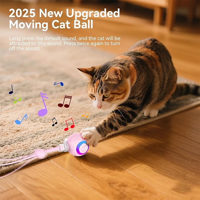 Interactive Cat Toys Ball for Indoor Cats,Automatic Kitten Toys for Bored Indoor Adult Cats,Motion Activated,USB Rechargeable (Pink)