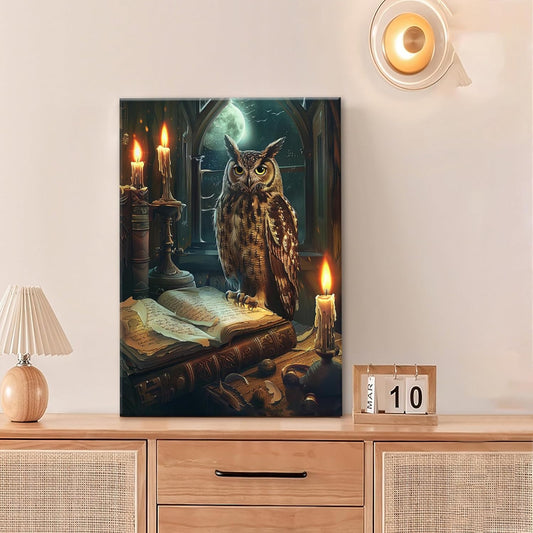 Owl Book Wall Art Vintage Canvas Wall Decor Prints Framed Painting Owls Pictures Gifts Artwork for Bathroom Living Dining Bedroom 16"x24"