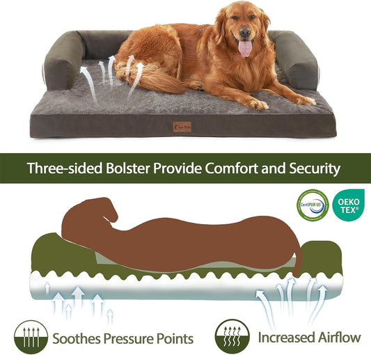 Orthopedic Dog Beds for Extra Large Dogs, Waterproof Dogs Beds XLarge, Memory Foam Dog Couch Beds with Comfy Bolster, Removable Washable Cover and Nonskid Bottom (X-Large, Dark Green)