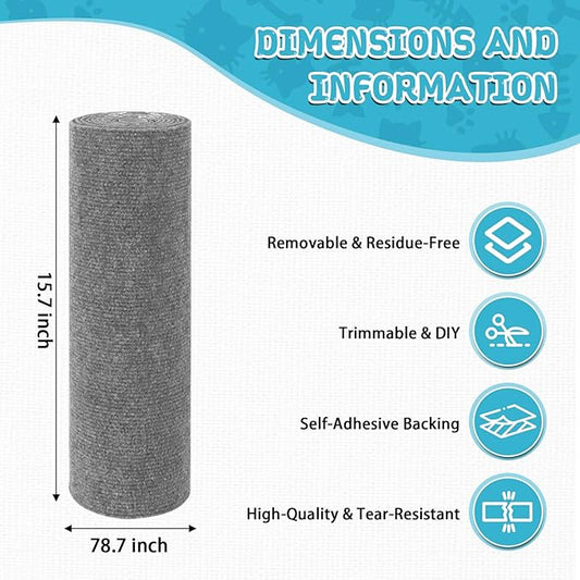 Climbing Cat Scratcher Mat Trimmable Cat Scratching Post Carpet 78.7’’x15.8’’ Self Adhesive Carpet Mat Pad Replacement for Cat Tree Shelves Post Couch Wall Furniture Steps DIY Protector (Light Gray)