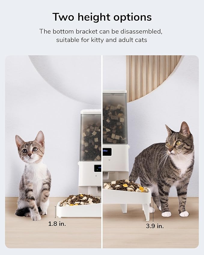 FUKUMARU Automatic Cat Feeder, WiFi Automatic Dog Feeder with Freshness Preservation, 5L Timed Cat Food Dispenser with Elevated Bowls, Up to 10 Meals Per Day