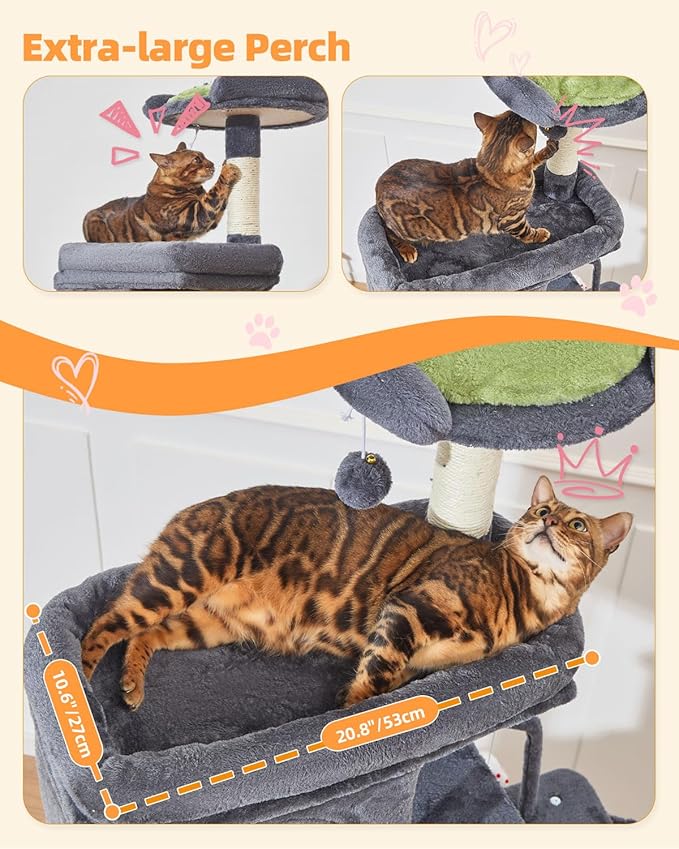 Taoqimiao MS032G 83In Cat Tree for Indoor Cats Large Adult, XXL-Cat Tower, Suitable 20lb+ Heavy Duty Large Cats, 2 Luxurious Cat Cando with 8 Scratching Posts,Oversized Metal Hammocks,Smoke Gray