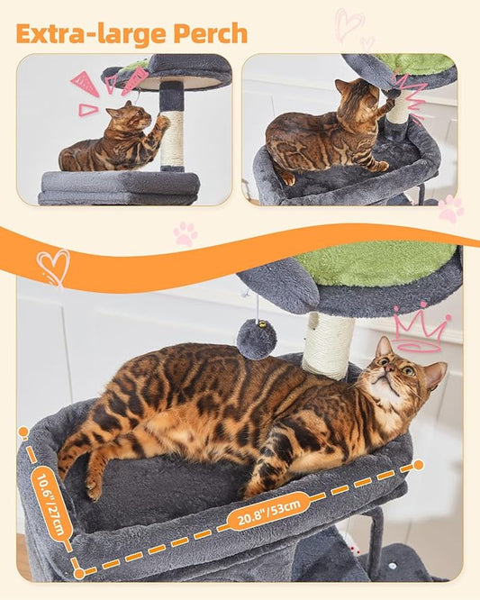 Taoqimiao MS032G 83In Cat Tree for Indoor Cats Large Adult, XXL-Cat Tower, Suitable 20lb+ Heavy Duty Large Cats, 2 Luxurious Cat Cando with 8 Scratching Posts,Oversized Metal Hammocks,Smoke Gray