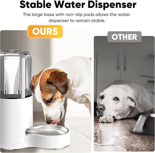 7L Automatic Dog Water Dispenser Bowl, Gravity Pet Water Dispenser with Stainless Steel Bowl, No Spilling Large Capacity Water Feeder for Dogs Cats (7L Without Filter Black)