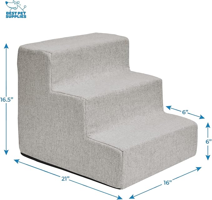 Best Pet Supplies Dog Stairs & Steps - CertiPur-US Made in USA Foam Steps for Small Dogs & Cats, Non-Slip Indoor Balanced Pet Step Support, Dog Ramp, No Assembly, Sand, 3-Step (13.5-inch Height)