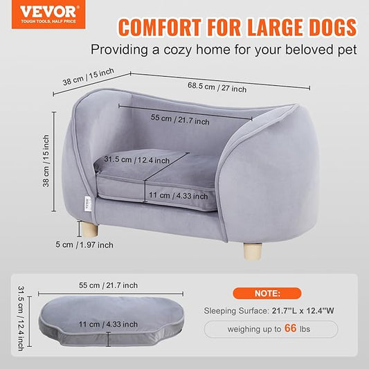 VEVOR Dog Bed, Dog Couch Pet Sofa for Small Dogs and Cats, Soft Velvety Washable Pet Couch and Chair, 60 lbs Load Capacity, Gray