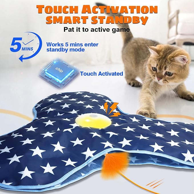 Cat Toys Interactive Hide and Seek with Chirping, Motion Activated Cat Exercise Catching Game Moving Concealed Feathers Hidden in Bag