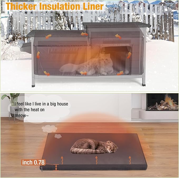 Outdoor Cat House with Insulated Liner Feral Cat Shelter for Winter, Heated Cat House for Outdoor Cats - 100% Insulated…