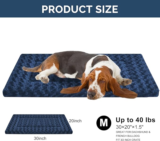 Dog Beds Crate Pad, Dog Bed Mat for Medium Dogs Sleeping, Soft, Durable, Washable & Anti-Slip Crate Pads, Reversible Kennel Mat Cat Bed M(30 * 20 * 1.5")