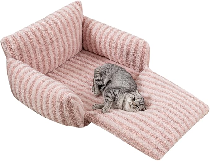 Hollypet Cat Bed Fluffy Plush Mutifuctional Double-Layer Soft Pet Couch Orthopedic Sofa Nest Beds for Small Cats and Dogs (25x20x13 inch)
