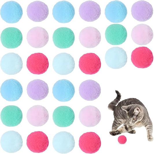 30 Pcs Soft Plush Cat Ball,Cat Toy Balls,Bulk Cats Toys,Puff Balls,Fuzzy Colorful Cats Ball for Pet Playing Exercising