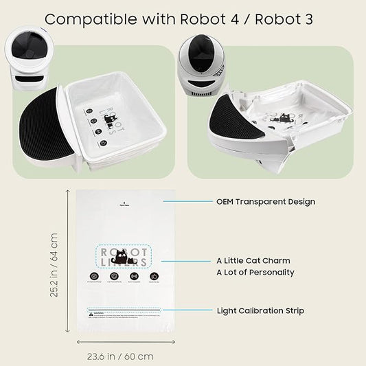 90 Pack Cat Litter Box Robot 4 and 3 Waste Bags, Tear-free, Transparent, Sensor-compatible, Automatic Litter Box Liners Bags, 9-11 Gallon Capacity