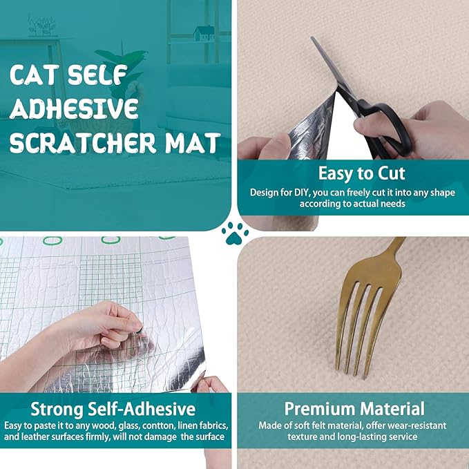 Climbing Cat Scratcher Mat Trimmable Cat Scratching Post Carpet 157.4’’x15.8’’ Self Adhesive Carpet Mat Pad Replacement for Cat Tree Shelves Post Couch Wall Furniture Steps DIY Protector (Cream White)