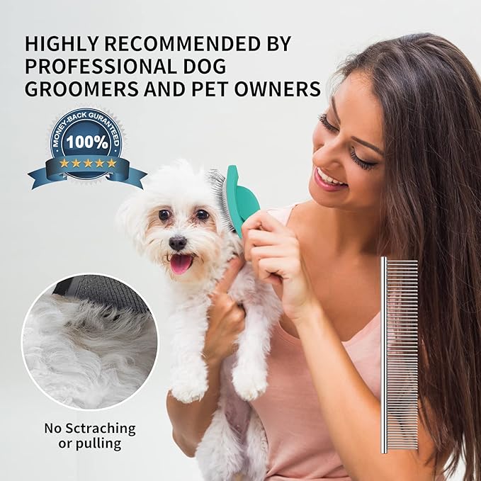 Slicker Brush for Dogs, Long Pin Dog Grooming Brush for Goldendoodles, Poodles, Doodles & More, Includes Bonus Pet Comb, Perfect for De-Shedding, Dematting & Reducing Tangles. Large, Green