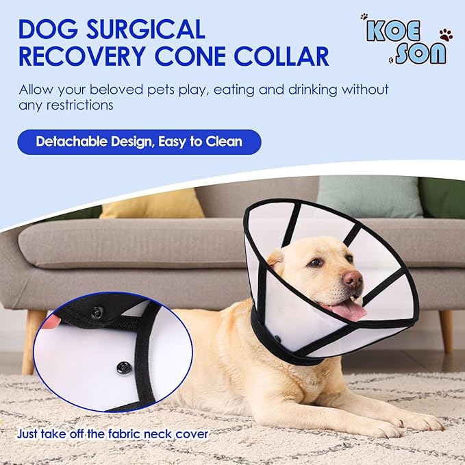 KOESON Dog Cone Collar, Soft Cones for Large Dogs, Professional Large Dog Surgery Recovery Cone with Adjustable Hook & Loop, Comfortable Pet Elizabethan Collars to Stop Licking, Black L