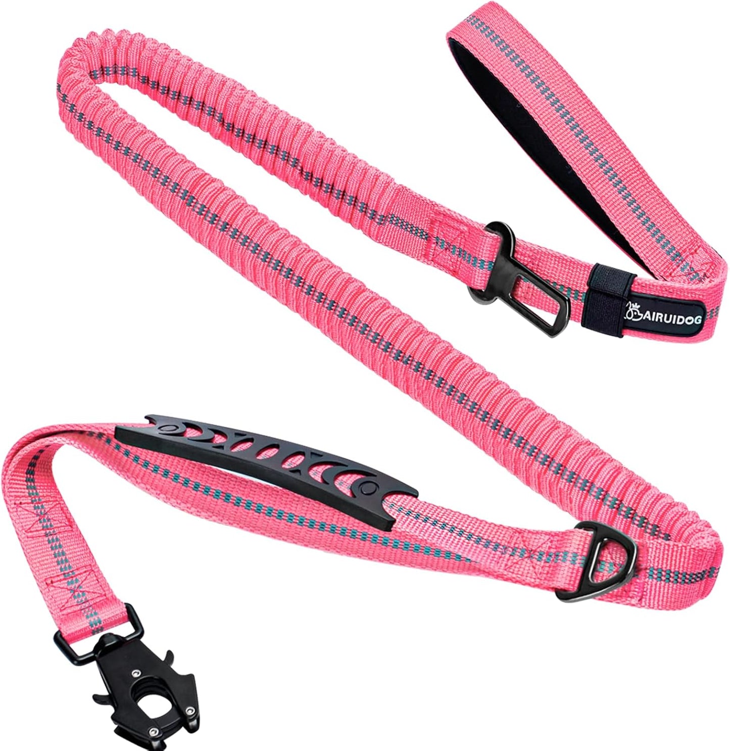 Heavy Duty Tactical Bungee Dog Leashes, 4-6FT Shock Absorbing Tactical Dog Leash with 2 Padded Handles, Metal Carabiner Clip,Car Seatbelt, Reflective Dog Leash for Medium Large Dogs (Pink)