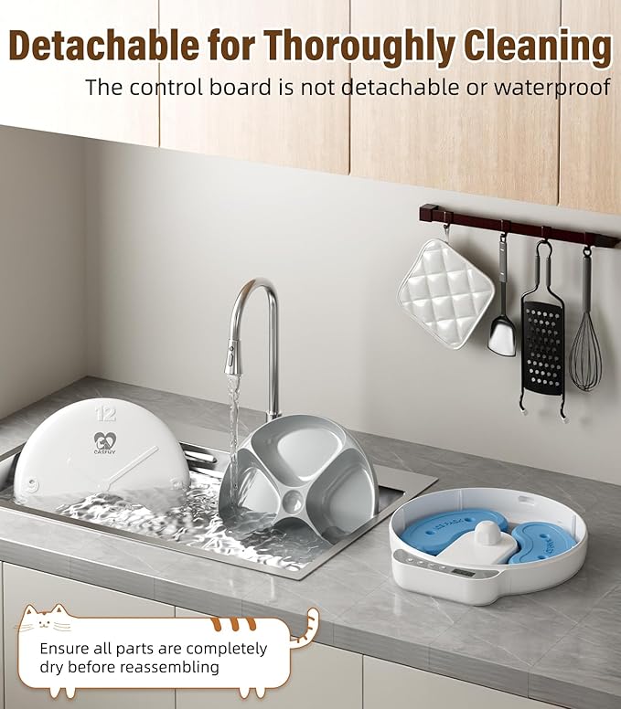 Casfuy Battery-Operated Automatic Cat Feeder - Whisker Friendly Automatic Cat Food Dispenser for Wet Dry Food Cordless 4-Meal Auto Feeder for Cats Small Dogs with Programmable 12H/24H Format Timer