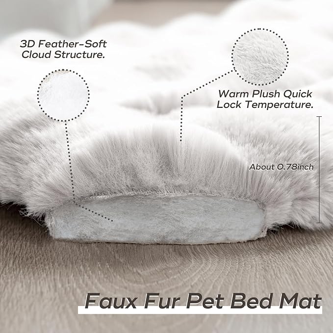 Plush Dog Bed Mat Faux Fur Cat Beds for Indoor Cats with Anti-Slip Bottom Kitten Self Warming Bed for Couch/Floor/Dog & Puppy Friendly 35 x 27 Inch Large White