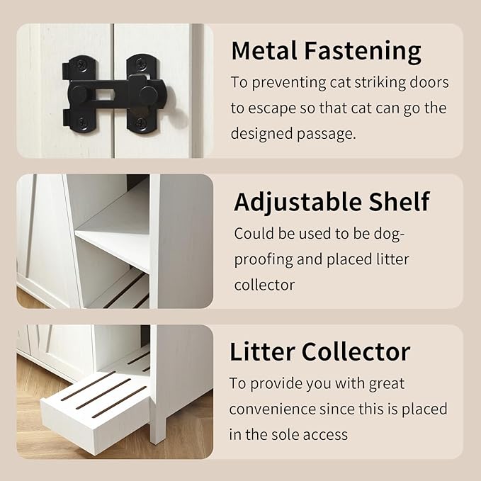 Cat Litter Robot Enclosure with Litter Collector,Cat Litter Cabinet with Dog Proof Adjustable Shelf,for Placing Litter Robot 3/4,Power Outlet (Cloud White)