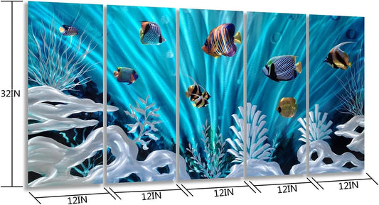 SYGALLERIER Fish Metal Wall Art Hand Crafted Large 3D Sea Life Pictures Modern Abstract Coastal Aluminum Artwork Contemporary Sculpture for Living Room Bedroom Dinning Decor
