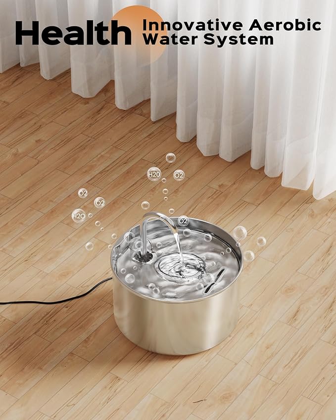 Cat Water Fountain: Stainless Steel Pet Water Fountains Indoor Metal Automatic Cat/Dog Waterer Bowls Faucet Bottle Watering Pets 24/7 Running Water Dispenser for Drinking