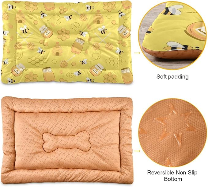 Pet Bed Yellow Bee Honey Dog Bed Mat Absorbing Non Slip Pad Pet Sleeping Mat for Small, Medium, and Large Dogs Puppy Cat 36 in x 24 in