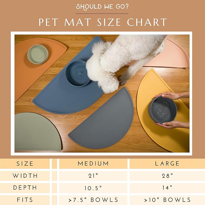 Waterproof Silicone Pet Food Mat - Non-Slip Spill-Proof Feeding Mats for Floors, Raised Edge Design, Easy-to-Clean Rubber Mat for Dog & Cat Bowls, 28" Across x 14" Deep, Large-Charcoal