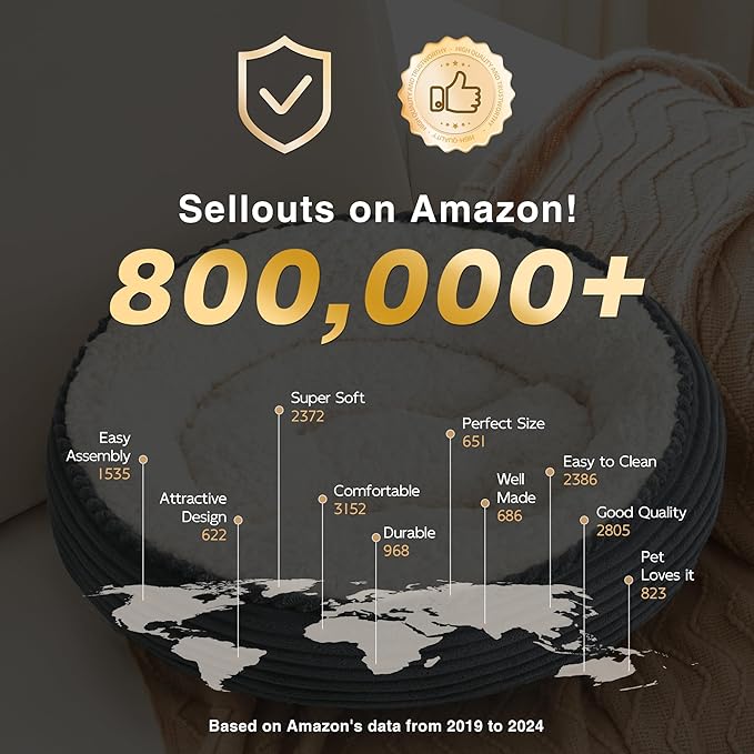 Love's cabin Round Donut Cat and Dog Cushion Bed, 20in Pet Bed for Cats or Small Dogs, Anti-Slip & Water-Resistant Bottom, Super Soft Durable Fabric Pet beds, Washable Luxury Cat Dog Bed Brown Stripe